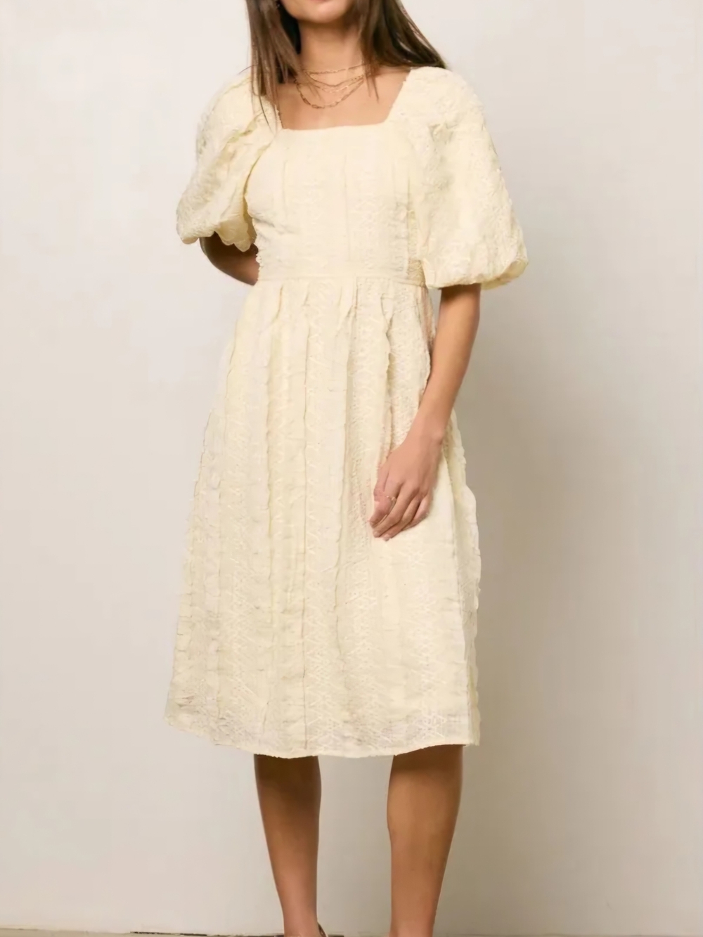 Polagram Cream Textured Midi Dress | Size Large - NWT